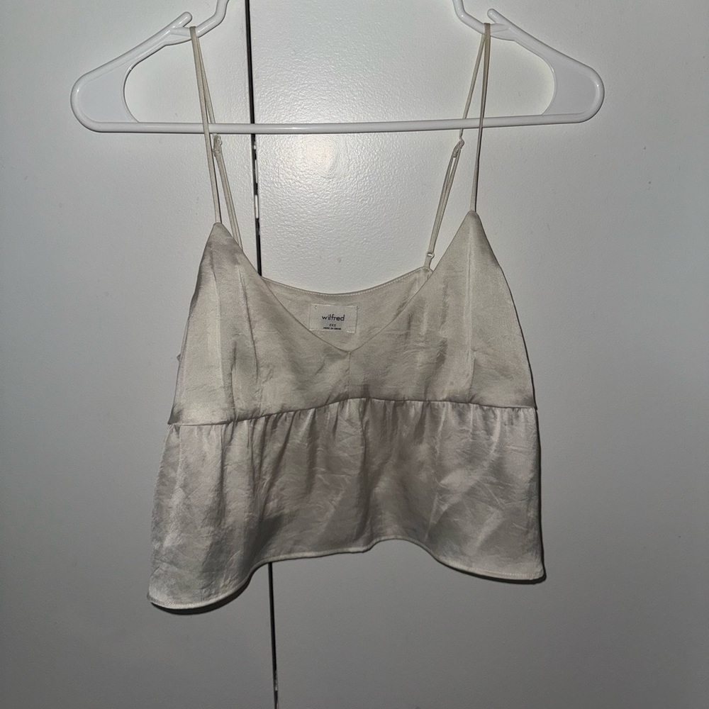 Aritzia satin cream cropped white babydoll top